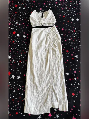Natalie Rolt White Set Ruched High-Slit Midi Skirt & Top size 1 - Women thumbnail 5