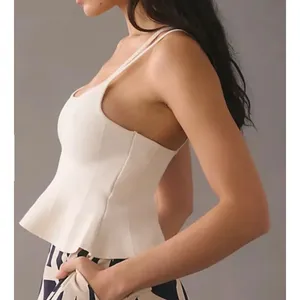 Anthropologie Maeve Bustier Peplum Tank Double Crisscross Straps Ivory Medium thumbnail 12