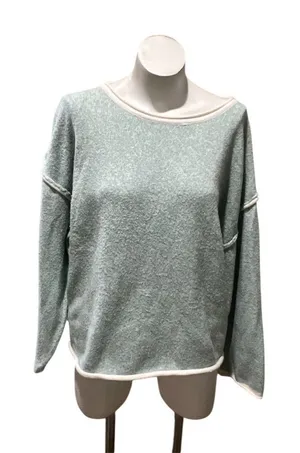 Womens Sweater Size M Sage Green Textured Knit Boat Neck Fringe Long thumbnail 1