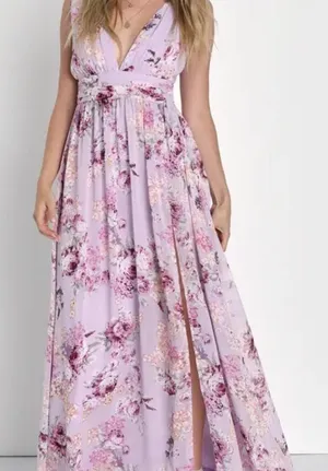 Lulu's Women Garden Meandering Maxi Dress Lavender Floral Very Good Condition M thumbnail 1