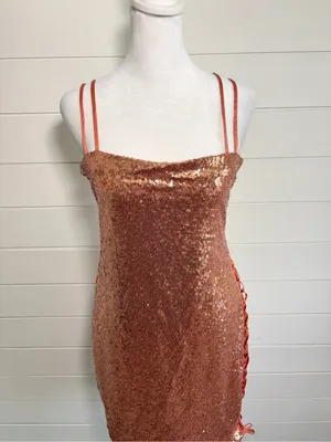 House of‎ CB Harlee Sequin Lace Up Back dress size L thumbnail 4