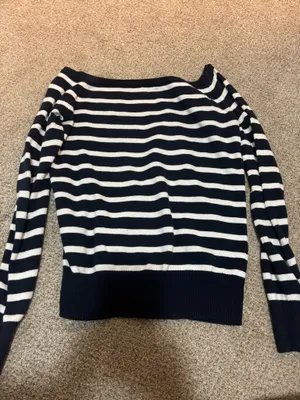 Brandy Melville blue and white striped sweater off the shoulder thumbnail 4