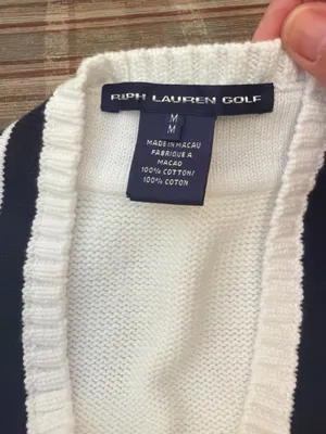 Ralph Lauren White V-Neck Sweater Vest with Navy Stripes thumbnail 2