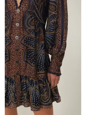 NWOT FARM Rio Floral Paisley Ruffles Mini Dress Glam Boho Long Sleeve Size XS thumbnail 3