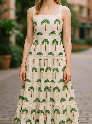 NWOT Calypso St. Barth Stunning Boho Maxi Dress with Tree Print & Lace Details M thumbnail 2