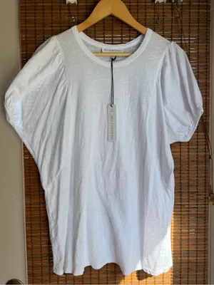 Self Contrast Anthropologie White Draped Sleeve Tunic Top Small NWT $110 thumbnail 2