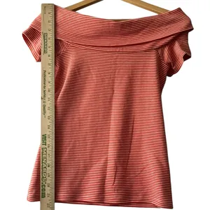 J. Crew Red Coral Striped Off-Shoulder Foldover Blouse Women's‎ XS Cotton Knit thumbnail 4