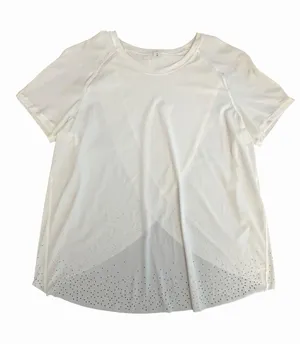 Lululemon Quick Pace Short Sleeve Shirt Women's 6 Crossover Lycra White #JJJ11-3 thumbnail 1