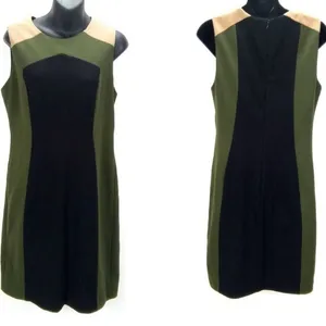 Premise Colorblock Sheath Shift Career Office Black Tan Moss Green Dress 8 thumbnail 2