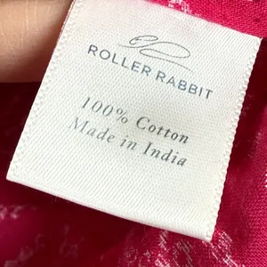 Roller Rabbit Pink White Geometric Cotton Tunic Kurta Navy Embroidery Medium thumbnail 5