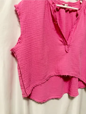 Aerie Pool-To-Party Cropped Shirt Pink Gauze Top Size Medium thumbnail 4