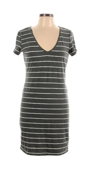 H&M Basic T-Shirt Dress Womens Green White Stripes Size Medium thumbnail 1