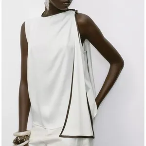 Zara NWT white & brown asymmetrical bow tie knot ribbon shoulder detail thumbnail 7