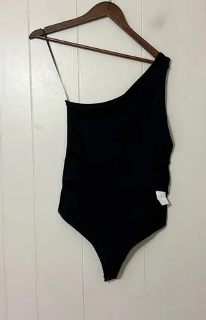 Abercrombie & Fitch One Shoulder Ribbed Bodysuit Black Cutout Sz L Soft Seamless thumbnail 1