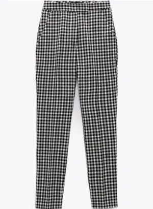 NWT ZARA Gingham straight leg Black and White Checkered Pants M thumbnail 1