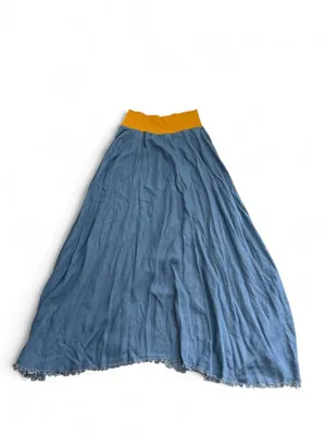 Blue denim Maxi Skirt with Yellow Waistband thumbnail 3