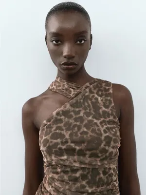 Zara One-Shoulder Leopard Print Maxi Dress - Brown thumbnail 2