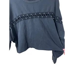 Zara Lace Up Gray/black Crewneck Sweatshirt Size‎ Medium thumbnail 2