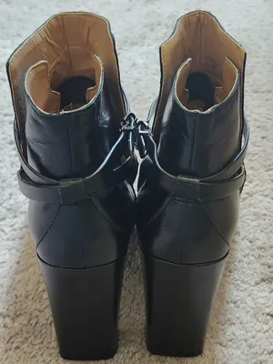 Banana Republic Black Leather Peep-Toe Ankle Booties with Block Heel thumbnail 6