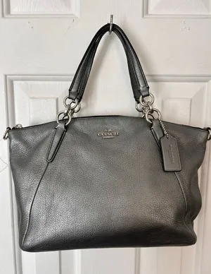 Coach F31409 Small Kelsey Metallic Platinum Leather Satchel Crossbody thumbnail 1