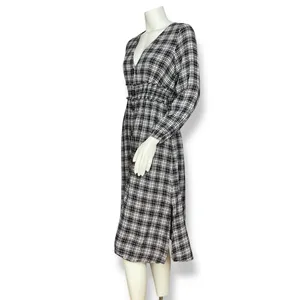 Zara Plaid Dress Shirred Smocked Long Sleeve V-Neck‎ Midi Women Size Medium thumbnail 3