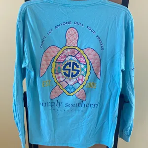 Simply Southern long sleeve blue top M log on front design on back thumbnail 1
