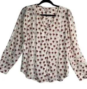 LOFT Floral Eyelet Blouse White M thumbnail 1