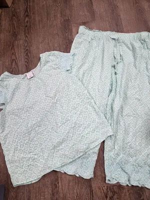 Sleep Sense Light Aqua Pajamas Lounge Set Shirt Crop Pants Size M/L thumbnail 1