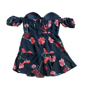 White Fox Black Red Floral Rose Off Shoulder Mini Dress Bustier‎ Large L thumbnail 9