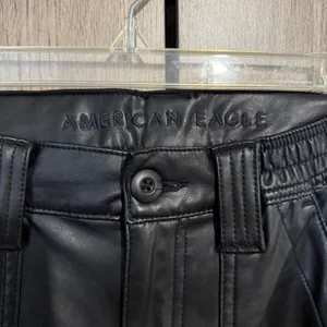 American Eagle Stretch Faux Leather Cargo Pants 4 Black High Waist Straight Leg thumbnail 5