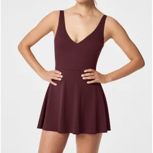Spanx Pique Shaping Swim Dress Mulberry V-Neck Jacquard A-Line Skort Fit-&-Flare thumbnail 1