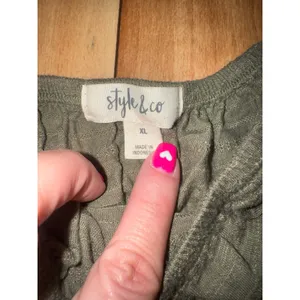 Style Co Olive Green Textured Off‎ Shoulder Smocked Cropped Top Women's XL thumbnail 2