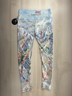 nwt MOUNTAIN LEGS by July Five park city Utah ski trail map leggings lounge S thumbnail 7