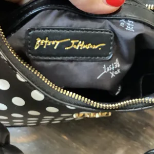 Betsey Johnson Black and White Polka Dot Hobo Shoulder Bag thumbnail 9