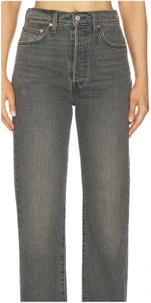 Levi's Ribcage Straight Jeans Gray Button Fly High Rise 28 / 6 Denim thumbnail 1