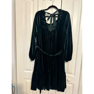 Draper James RSVP Velvet Dress Emerald‎ Green Tie Back Ruffle NWT Holiday XL thumbnail 4