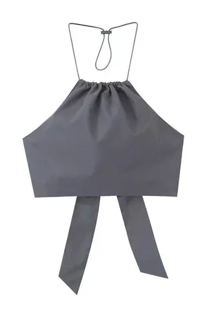 ZARA Women Sleeveless Halter‎ Neck PARACHUTE TRENCH Crop Top Grey Size XL NEW thumbnail 1