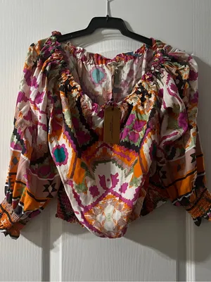 Boho Off-Shoulder Smocked in Pink & Orange thumbnail 6