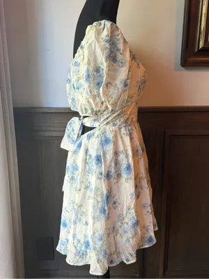 Blu Pepper Blue Floral Puff Sleeve Mini Dress large thumbnail 5