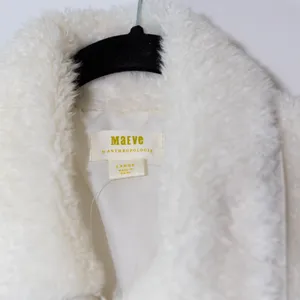 Maeve Anthropologie Faux Vegan Fuzzy Fur Cinched Waist Coat Jacket White Large thumbnail 2