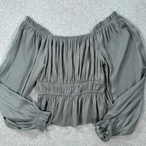 Grade & Gather Peasant Blouse Women's Small Green Long Sleeve Pleated Laganlook thumbnail 8