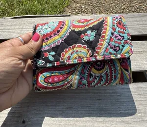 Vera Bradley Multicolored Quilted‎ Cotton W/floral Design Button Close Wallet thumbnail 1