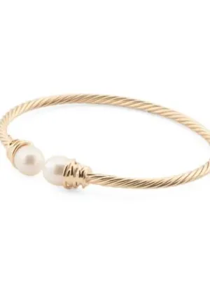18k Gold Plated Tested Sterling Silver Open Cuff Pearl Bracelet thumbnail 6