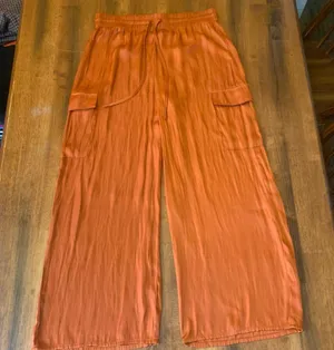 Rachel Zoe Trousers Medium Rust Orange Wide Leg Pants Cargo Pockets Drawstring thumbnail 1