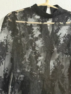 Eilly bazar Black Floral Lace Sheer Long Sleeve Peplum shirt Romantic L thumbnail 2