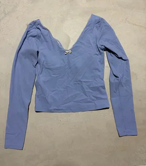 Aerie offline long sleeve ribbed cropped shirt blue small thumbnail 1