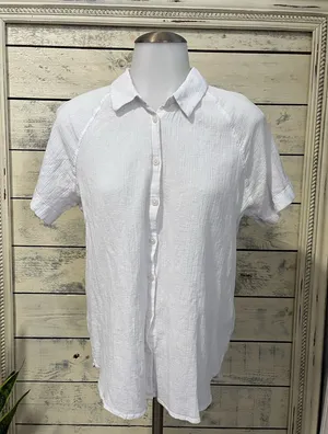 Madewell Women’s White Short Sleeve 100% cotton Button Up Shirt Size Medium thumbnail 1