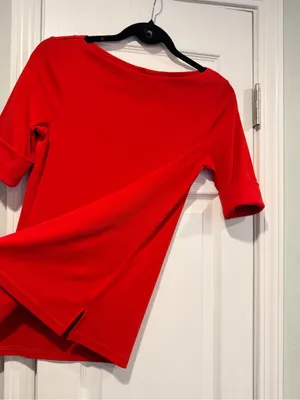 NWOT LRL Lauren Ralph Lauren Size S Red Boat Neck Cuffed Sleeve Top Cotton thumbnail 5