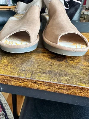 FLY London Wata Lagenlook Taupe Slingback Open Toe Block Heel Chunky Shoes 40 thumbnail 8