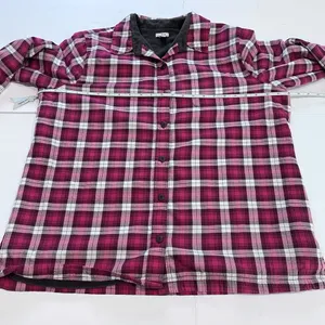 LL Bean Pink Plaid‎ Fleece Lined Flannel Shirt Jacket Shacket Size LARGE thumbnail 6